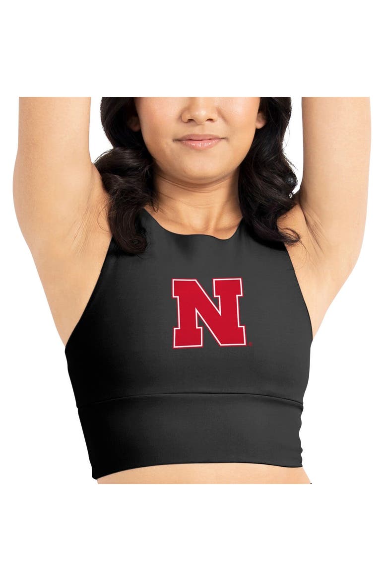 Women's Kadi Brand Black Nebraska Huskers Buttery Soft Midi Bra & Leggings Set, Alternate, color, Black