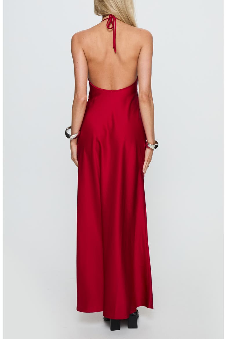 Costella Halter Satin Maxi Dress, Alternate, color, RED