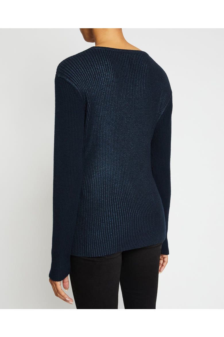 STACY Crossover V-Neck Sweater in Coated Wool Blend, Alternate, color, SPACE BLUE