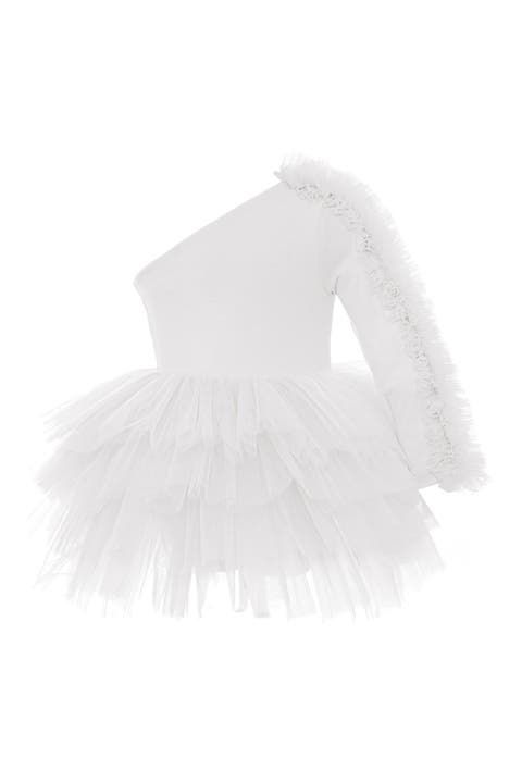 Bella One Shoulder Long Sleeve Ruffle Tutu Dress (Toddler, Little Kid & Big Kid)