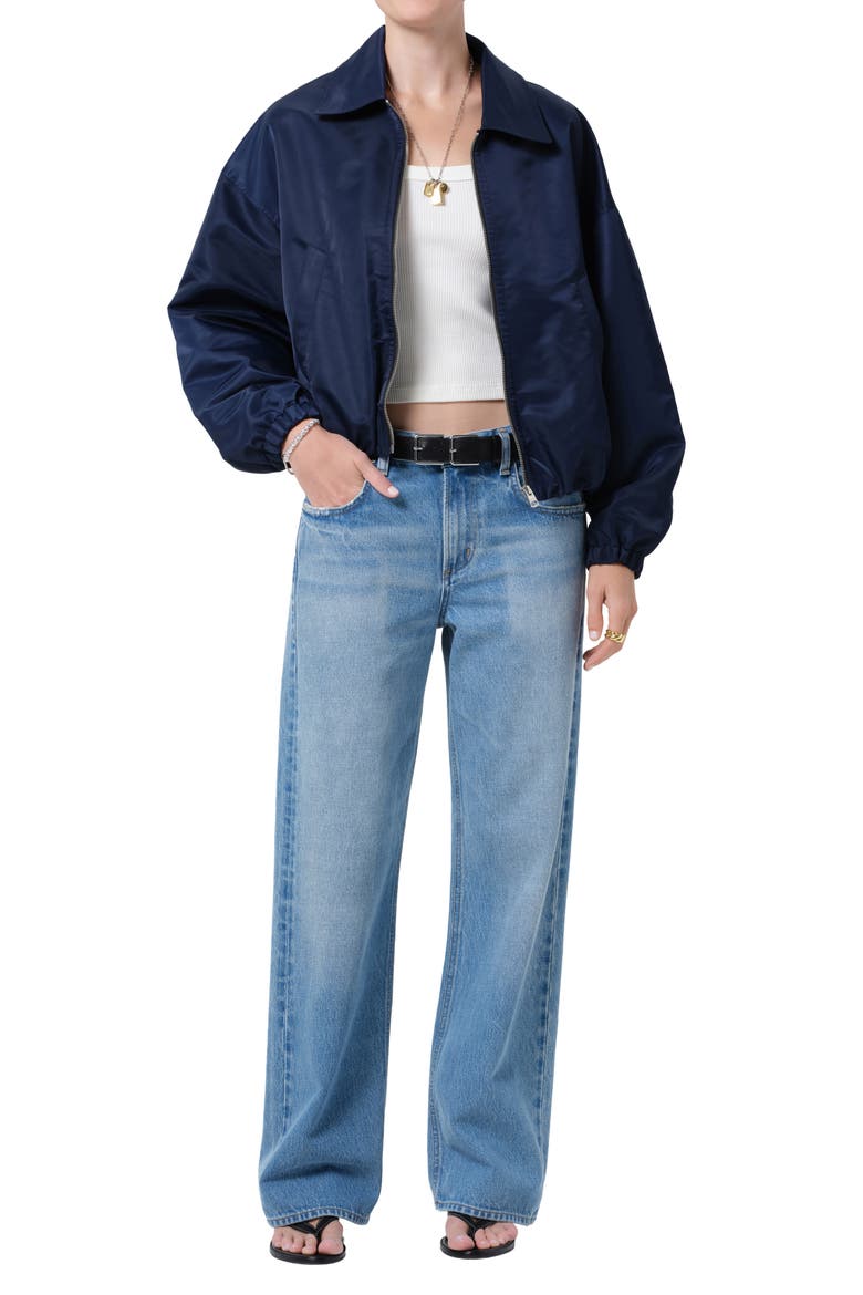 Bubble Hem Nylon Bomber Jacket, Alternate, color, NAVY
