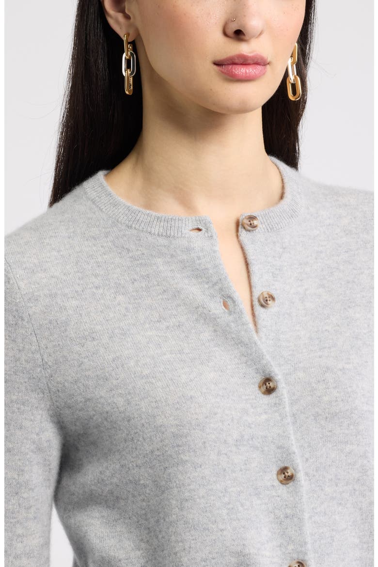Cashmere Crewneck Cardigan, Alternate, color, GREY SILK HEATHER
