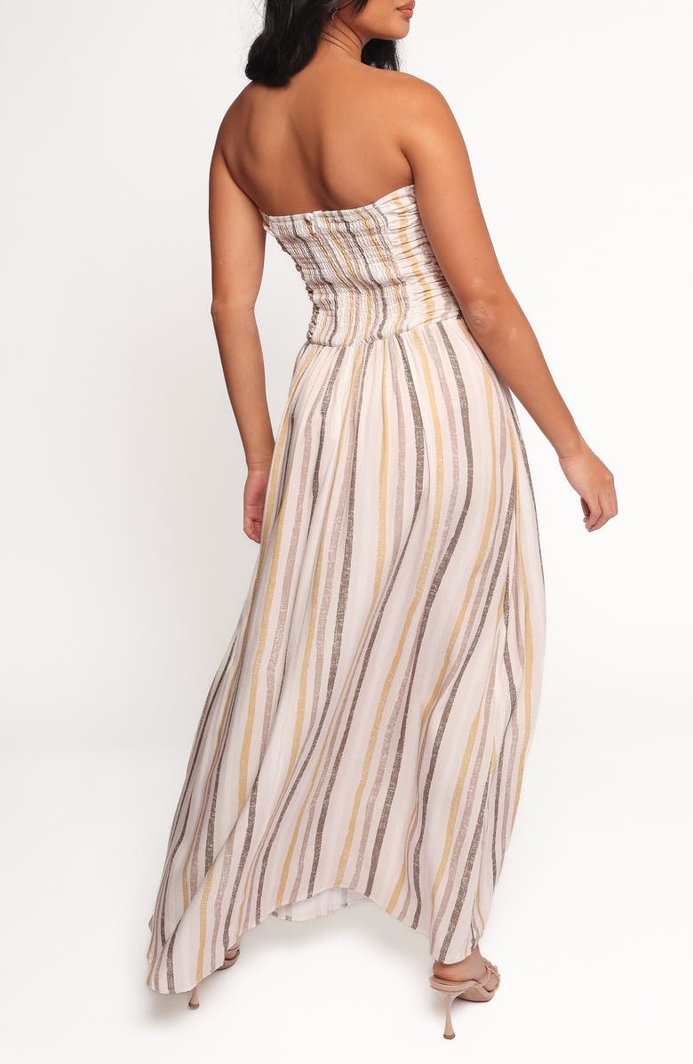 Petal & Pup Jimena Stripe Strapless Maxi Dress, Alternate, color, Brown Stripe