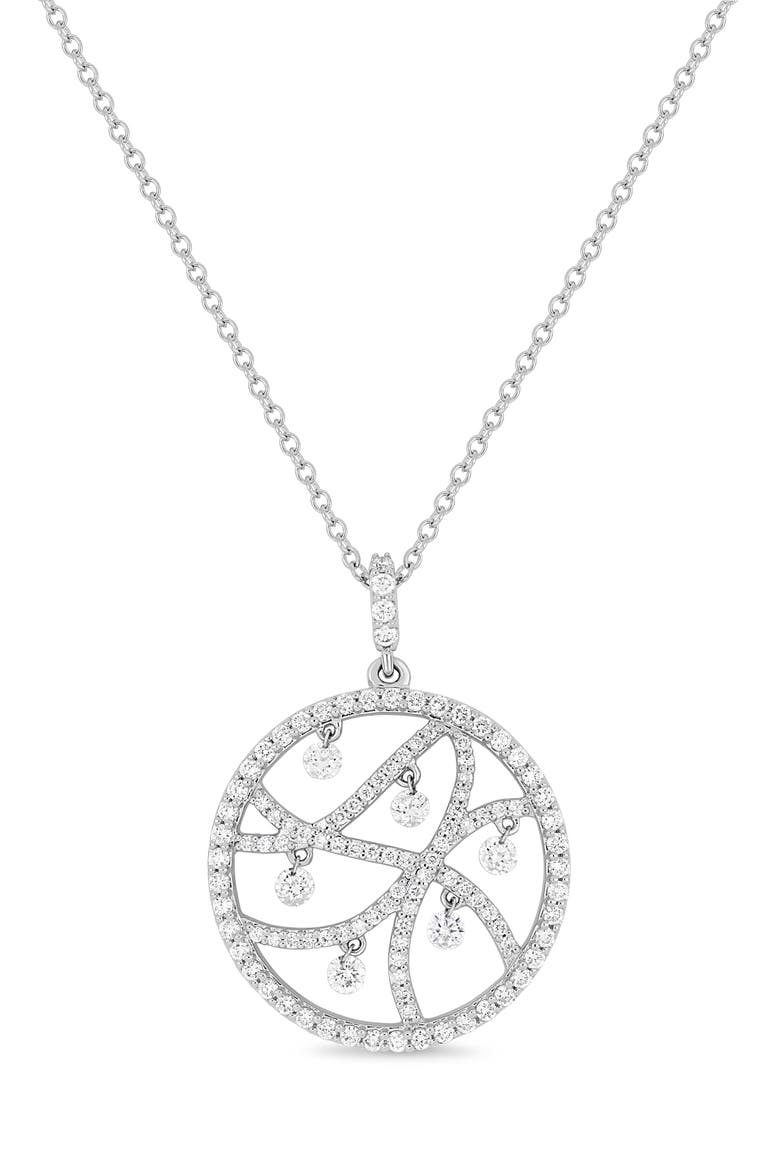 18K Gold Liora Natural Dancing Diamond Medallion Pendant Necklace (Online Trunk Show), Main, color, 18K WHITE GOLD