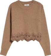 Chloé Guipure Lace Hem Wool & Cashmere Crop Sweater