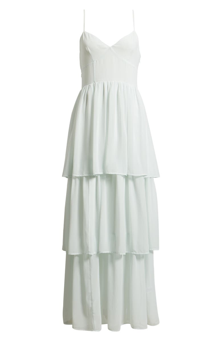BP. Tiered Chiffon Maxi Cocktail Dress, Alternate, color, Green Cloud