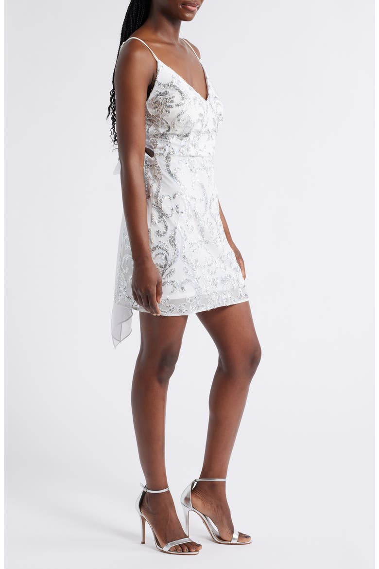 Sequin Tapestry Tie Back Cocktail Minidress, Alternate, color, WHITE