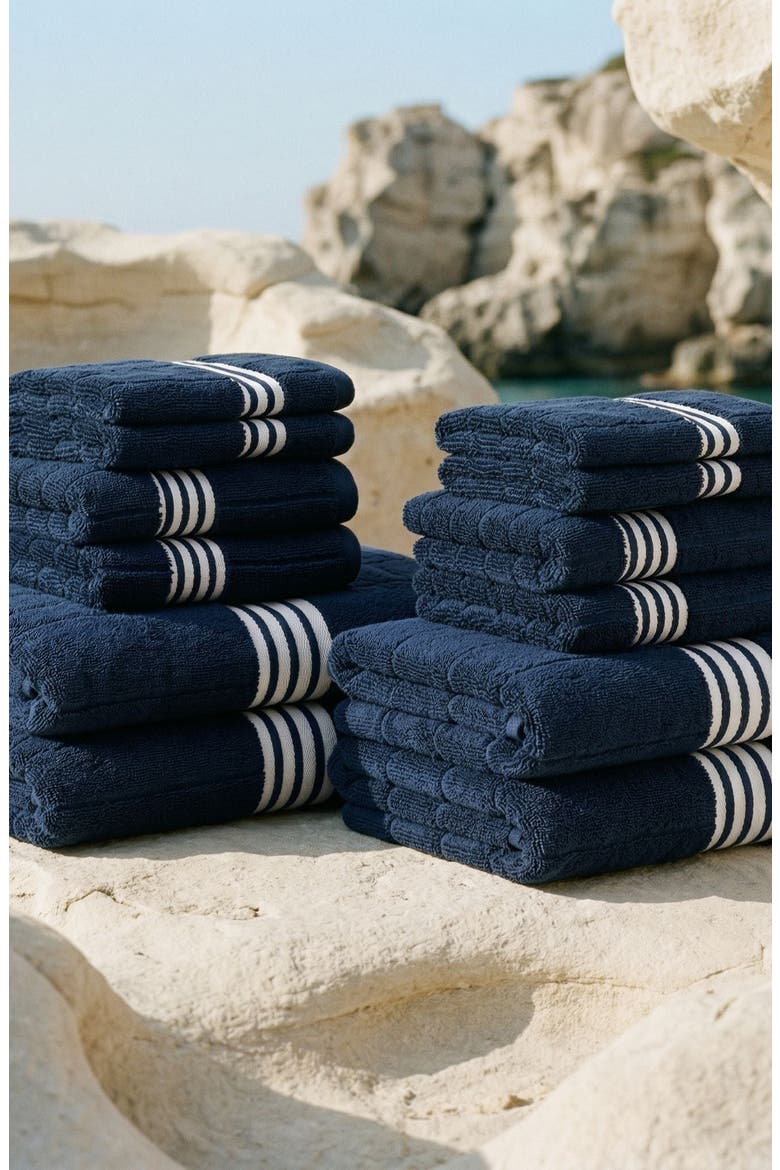 Nautilus 12-Piece Bath Towel Family Set, Alternate, color, Navy / White
