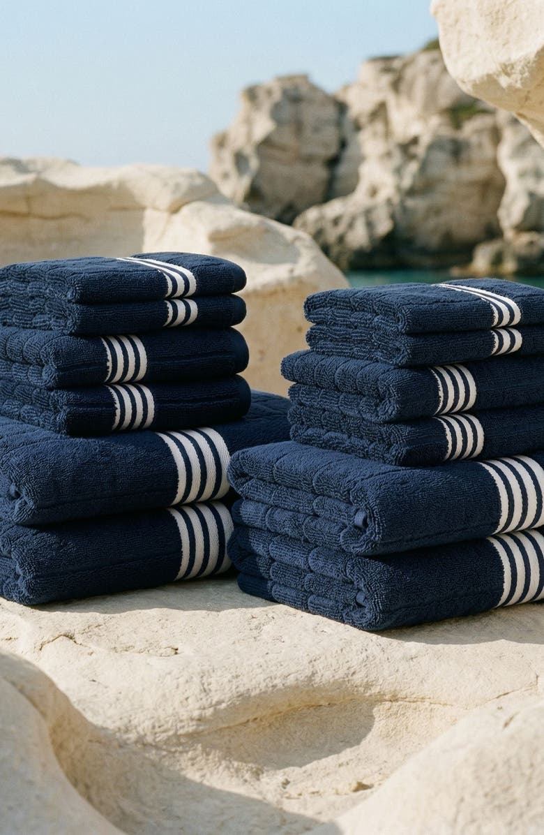 Italic Nautilus Bath Towel Family Set, Alternate, color, Navy / White