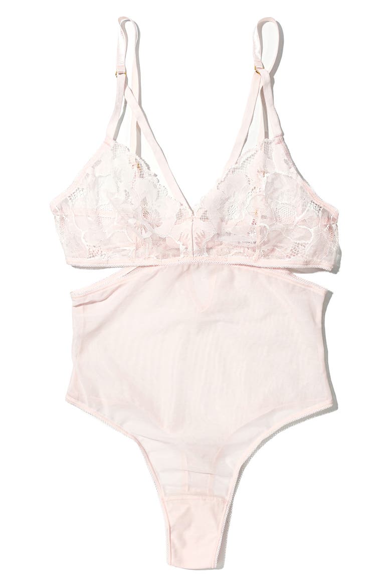 Strappy Cutout Mesh & Lace Teddy, Alternate, color, VIE EN ROSE PINK