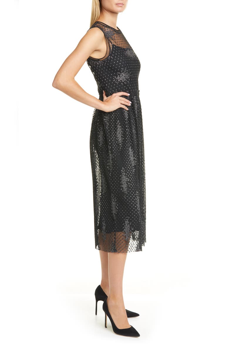 Delyssa Metallic Detail Lace Sleeveless Dress, Alternate, color, BLACK FANTASY