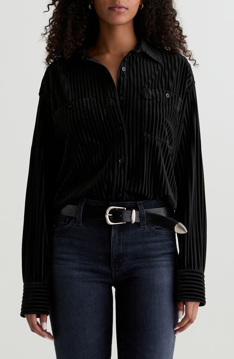 AG Leny Relaxed Fit Velvet Button-Up Shirt, Main, color, Super Black