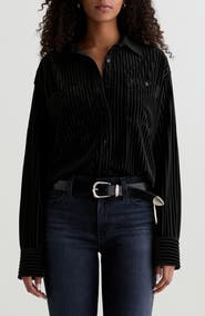 AG Leny Relaxed Fit Velvet Button-Up Shirt