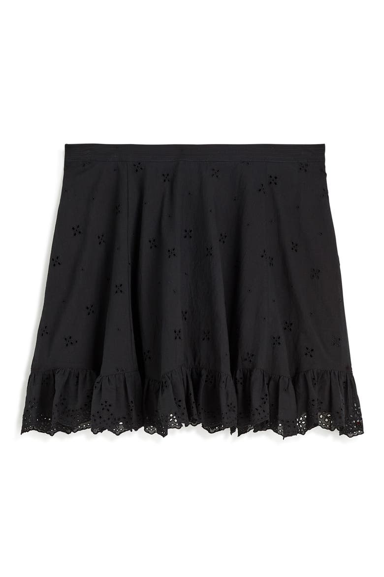 Cotton Voile Eyelet Miniskirt, Alternate, color, JET BLACK