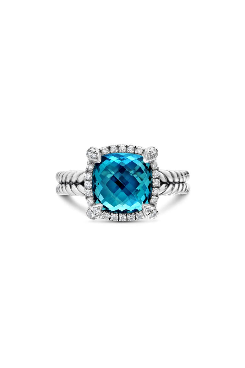 Châtelaine Small Pavé Bezel Ring with Diamonds, Main, color, BLUE TOPAZ
