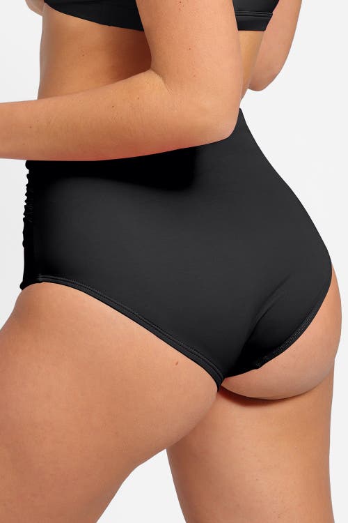Popilush Shapewear Ruched Sculpting Bikini Bottom In Midnight Black
