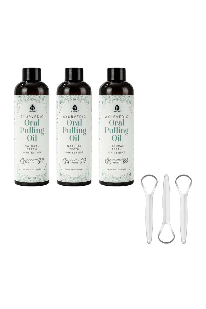 Oral Pulling Oil 3-Pack with Tongue Scrapers, Main, color, White