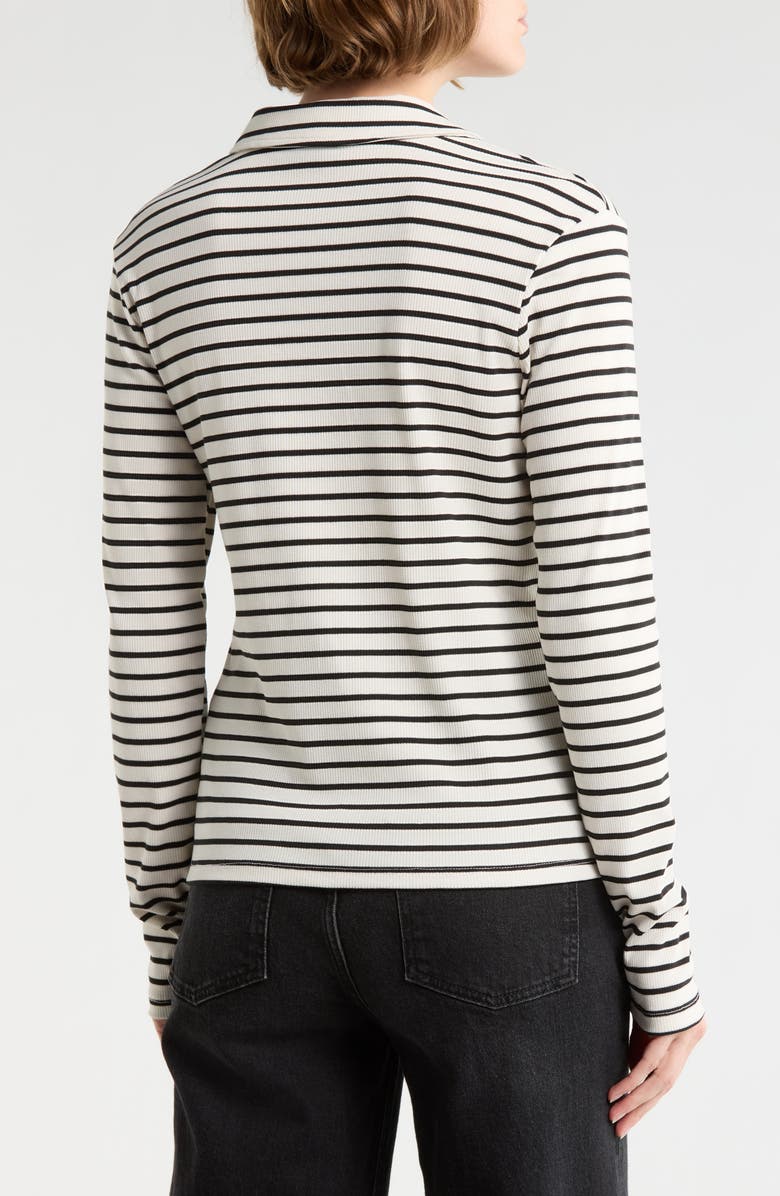 Sanctuary Collared Ribbed Knit Sweater, Alternate, color, Chalk White/ Black