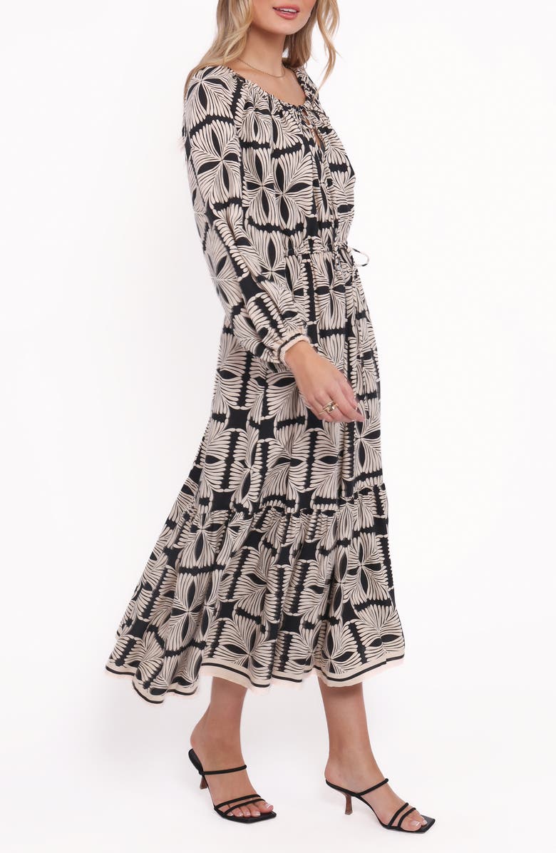 Petal & Pup Faris Print Long Sleeve Maxi Dress, Alternate, color, Black Geo