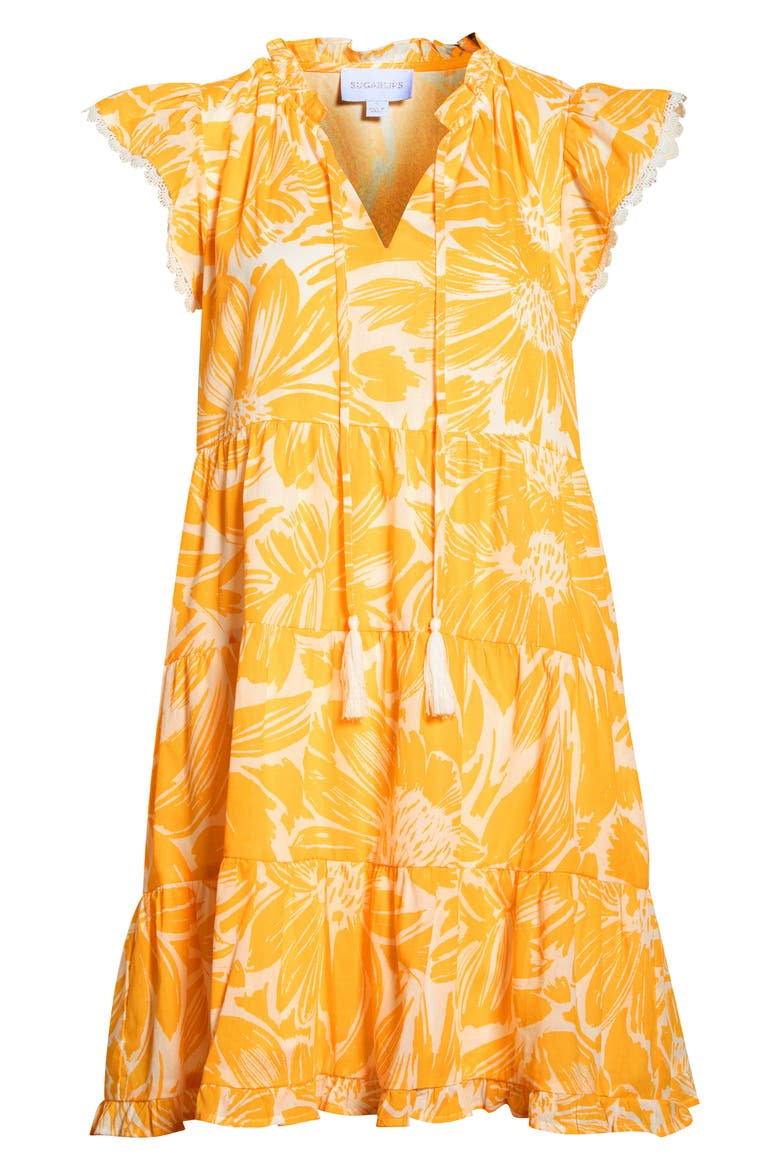 Joni Flutter Sleeve Ruffle Hem Dress, Alternate, color, CREAM-GOLD