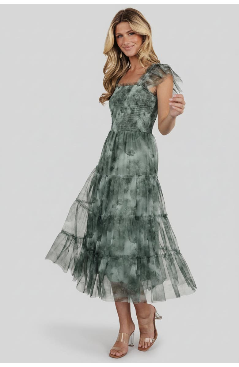 Baltic Børn Clementine Tulle Midi Dress, Alternate, color, Dusty Green Print