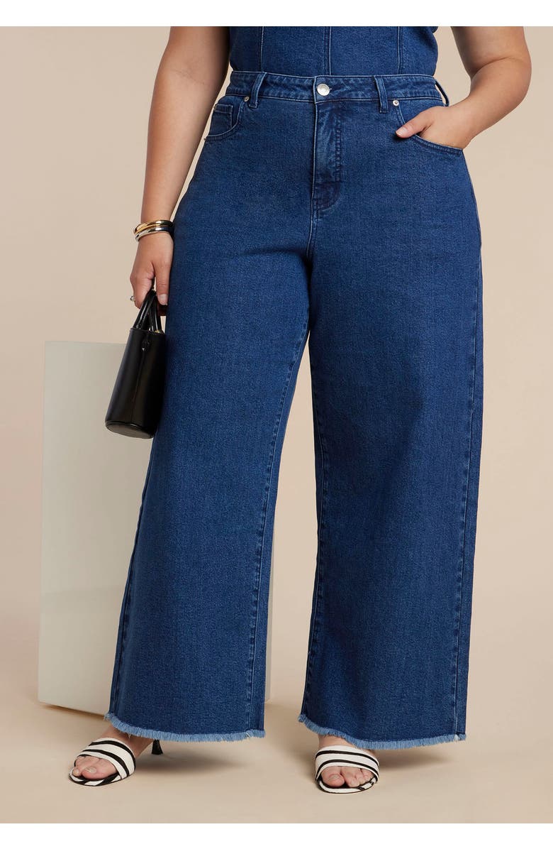 ELOQUII Wide Leg Comfort Stretch Jean, Alternate, color, Dark Wash