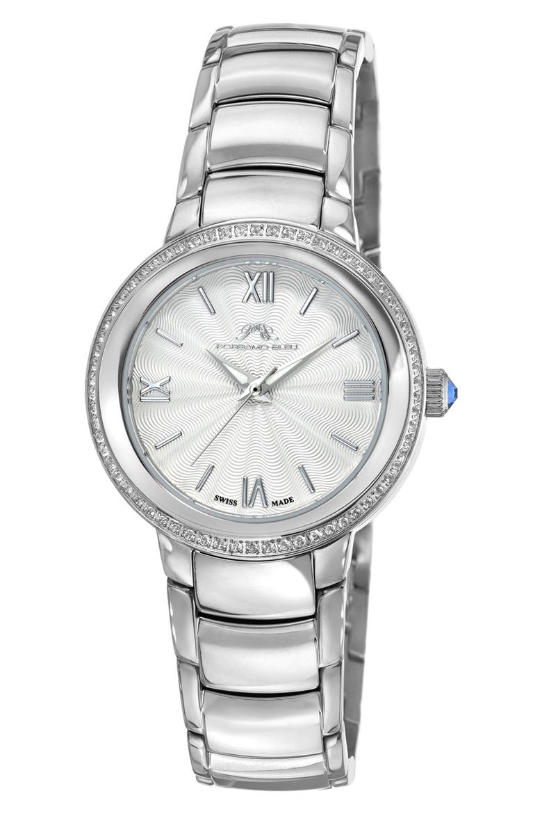 Stainless Steel Luna Topaz Bracelet Watch, 34mm, Main, color, SILVER