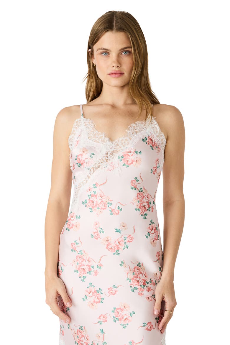 Floral Asymmetric Hem Satin Slipdress, Alternate, color, PEACH ROMANCE