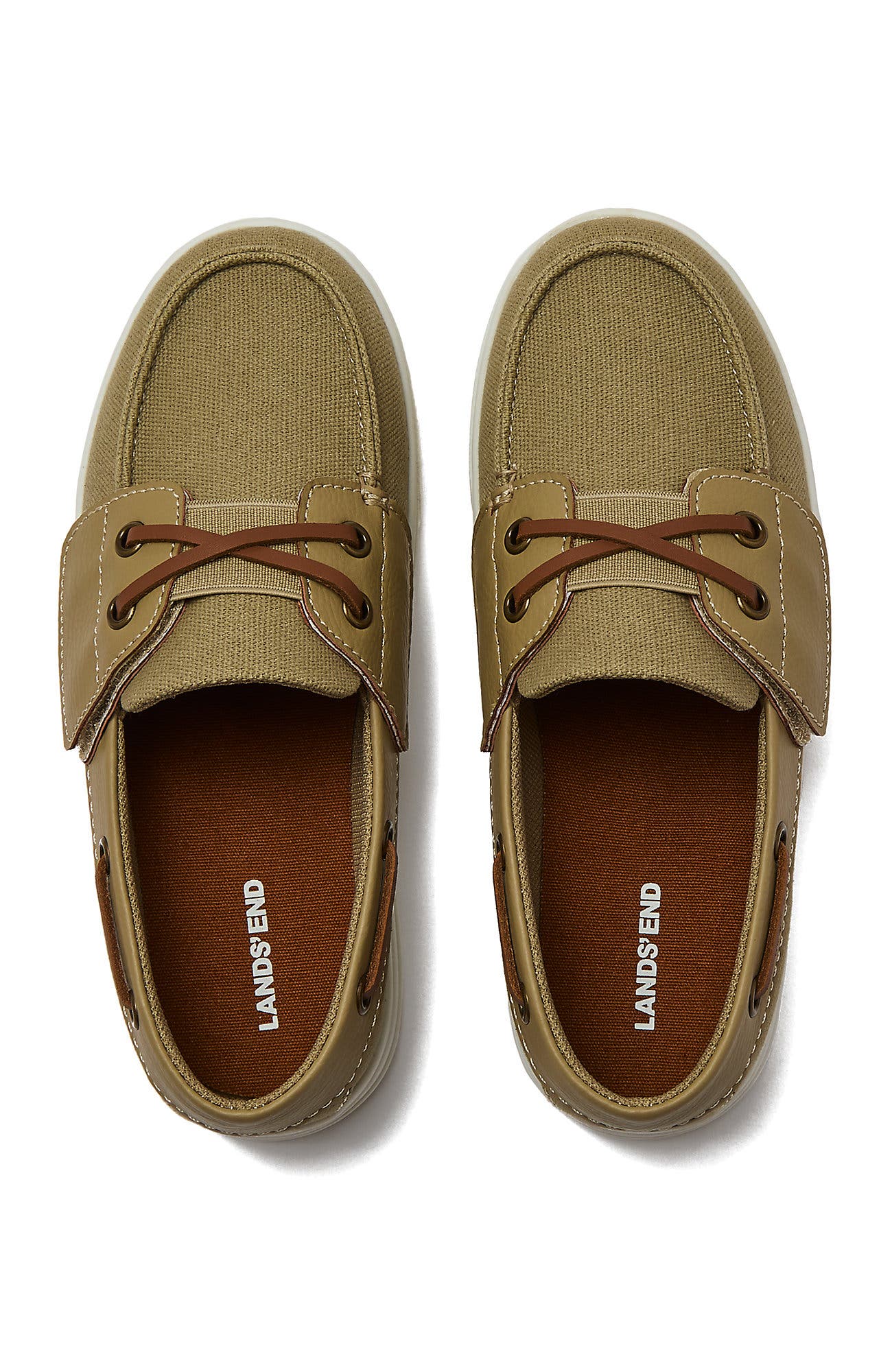 Lands' End Kids Canvas Easy On Boat Shoes, Alternate, color, Desert Tan