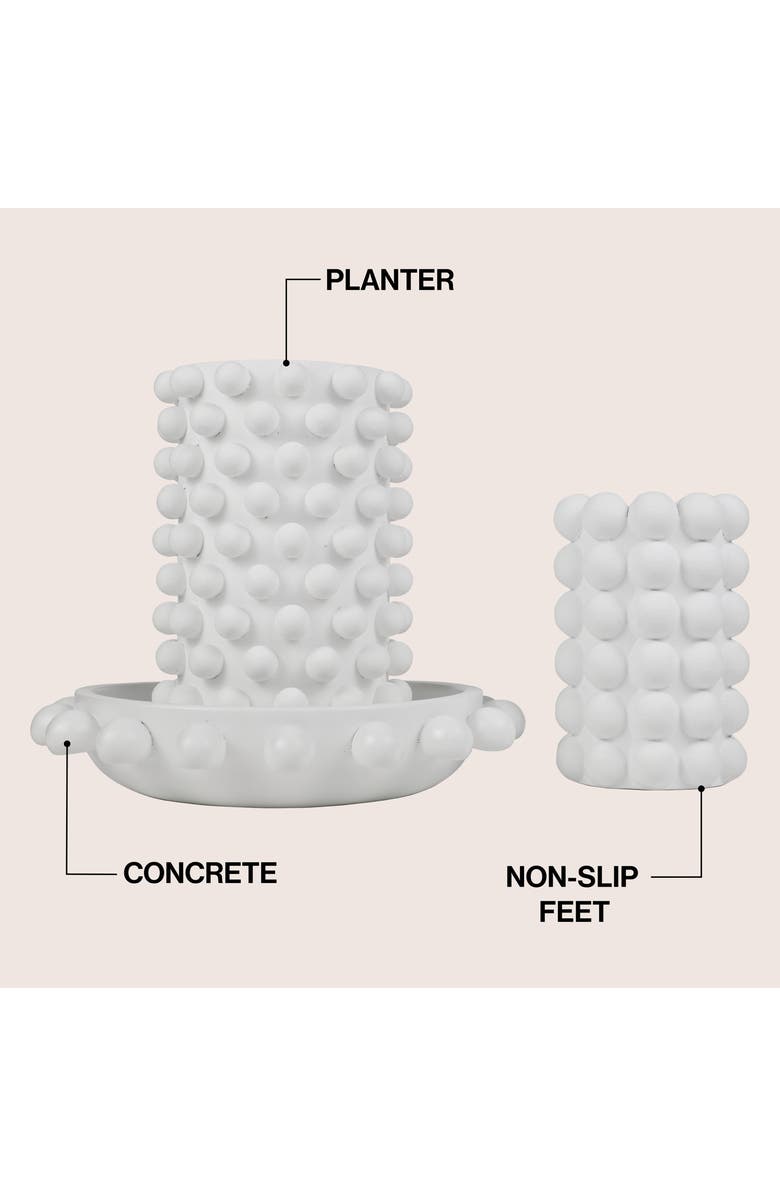 JONATHAN Y Petra Modern Minimalist Handmade Concrete Bubble Cylinder Vase Set with Decorative Tray, Alternate, color, White
