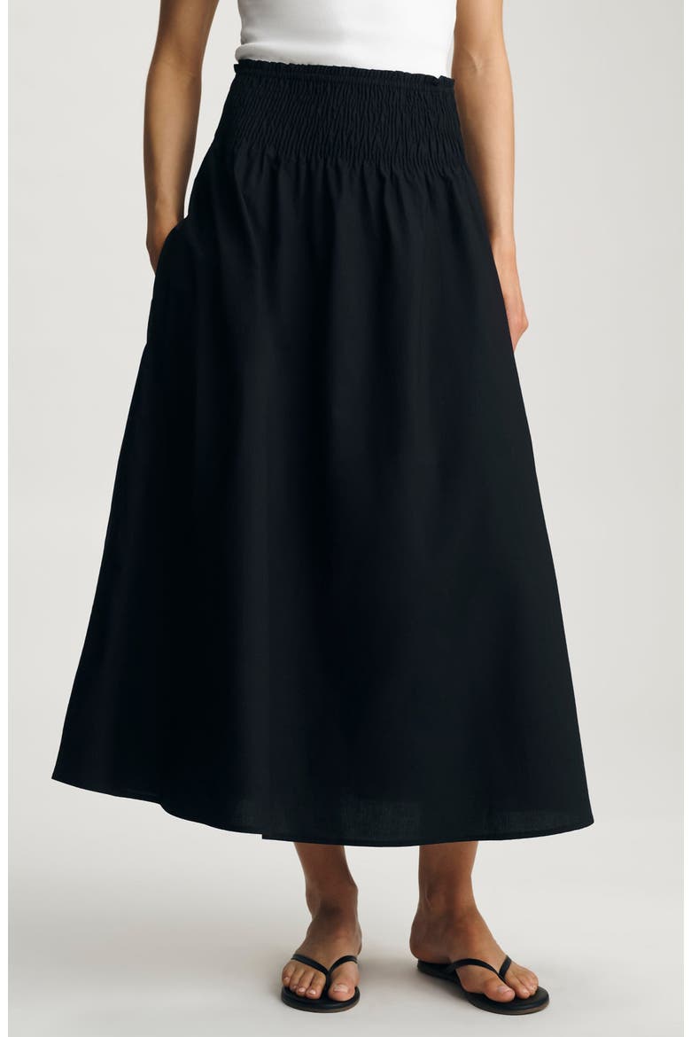 Smocked Flare Maxi Skirt, Main, color, BLACK