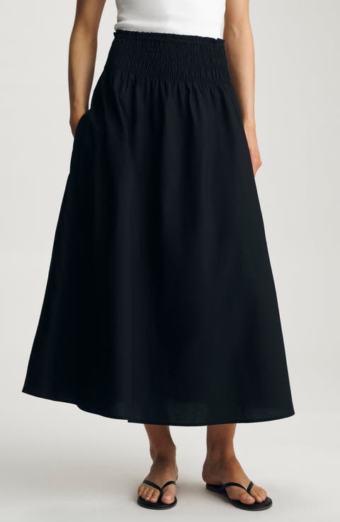 Smocked Flare Maxi Skirt