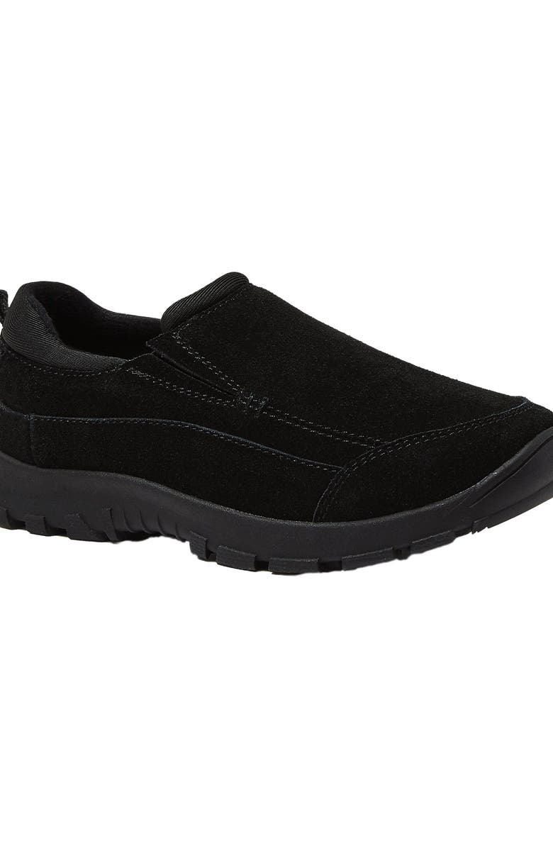 Lands' End Kids All Weather Suede Leather Slip On Moc Shoes, Main, color, Black