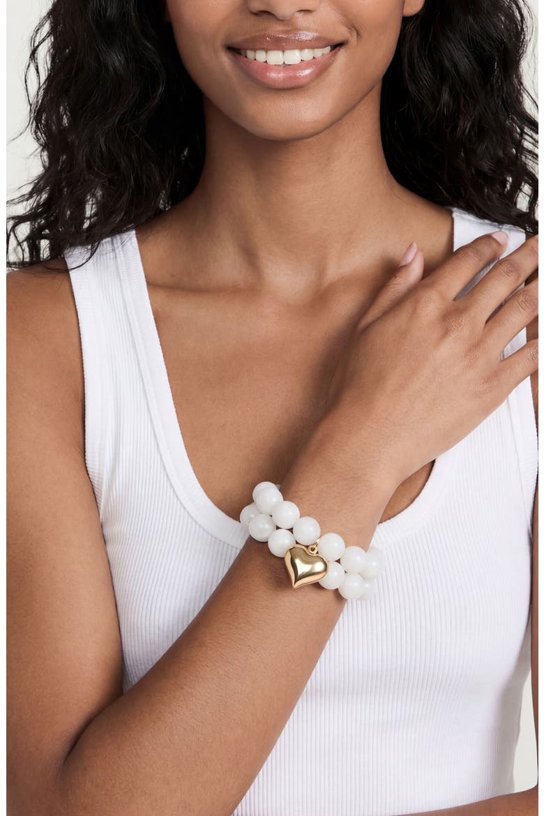Luck & Love Stone Puffy Heart Stretch Bracelet, Alternate, color, BONE