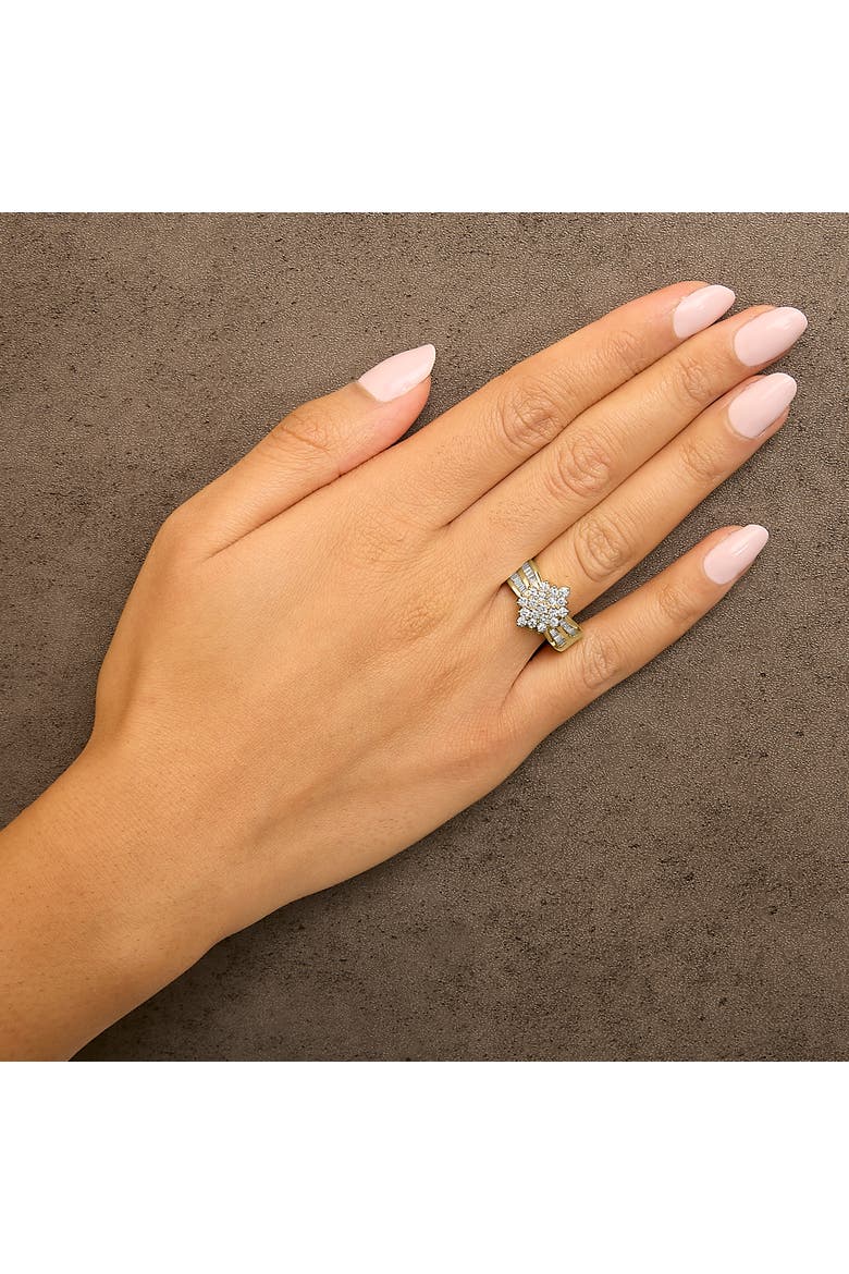 10K Gold 1.0 Cttw Diamond Floral Cluster Band Statement Ring, Alternate, color, Yellow Gold