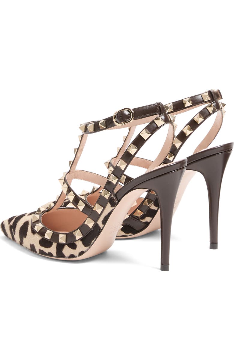 Valentino Garavani Rockstud Genuine Calf Hair T-Strap Pump, Alternate, color, Natural Print Calf Hair/ Brown