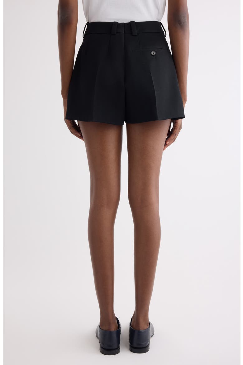 Pleated Wool Grain de Poudre Shorts, Alternate, color, BLACK