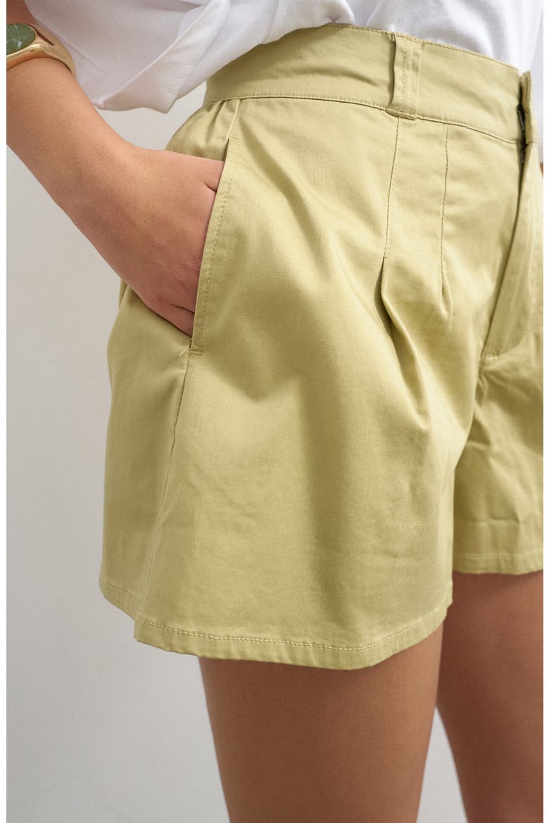 Pleat Cotton Shorts, Alternate, color, MGREEN