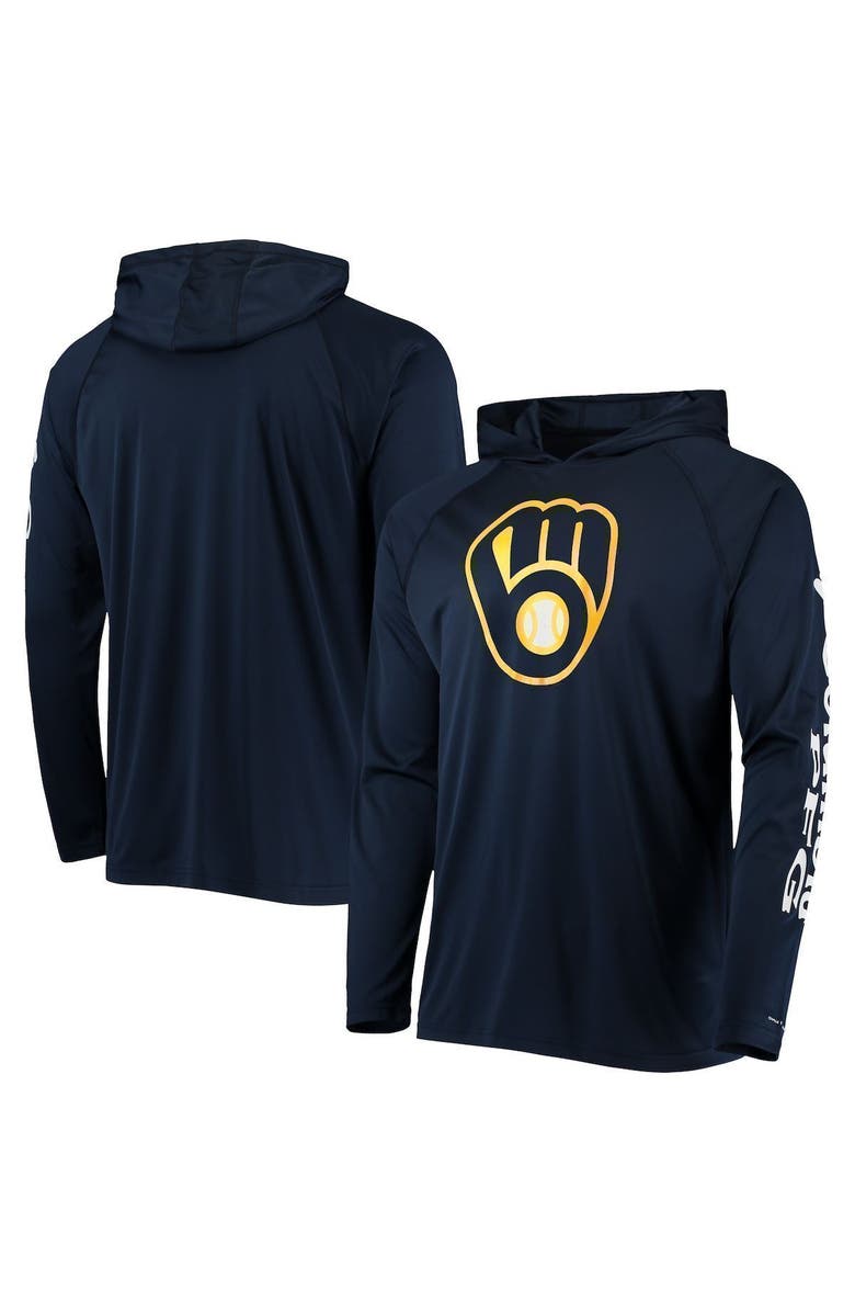 Columbia Men's Columbia Navy Milwaukee Brewers Terminal Tackle Omni-Shade Raglan Pullover Hoodie, Main, color, 