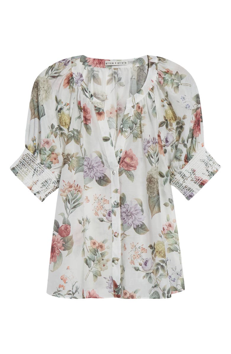 Alice + Olivia Thalia Floral Cotton & Silk Button-Up Top, Alternate, color, 