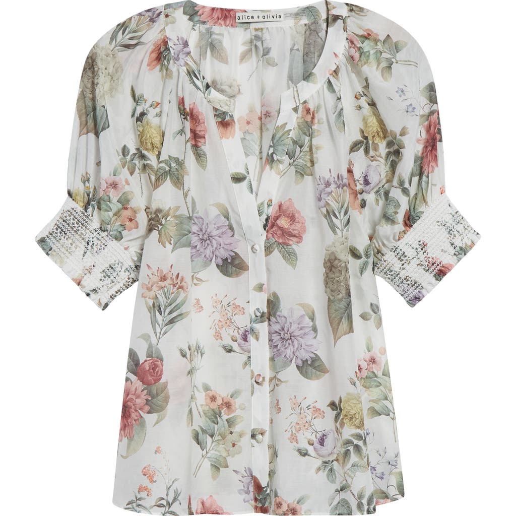 Alice And Olivia Alice + Olivia Thalia Floral Cotton & Silk Button-up Top In Sweet Nothings