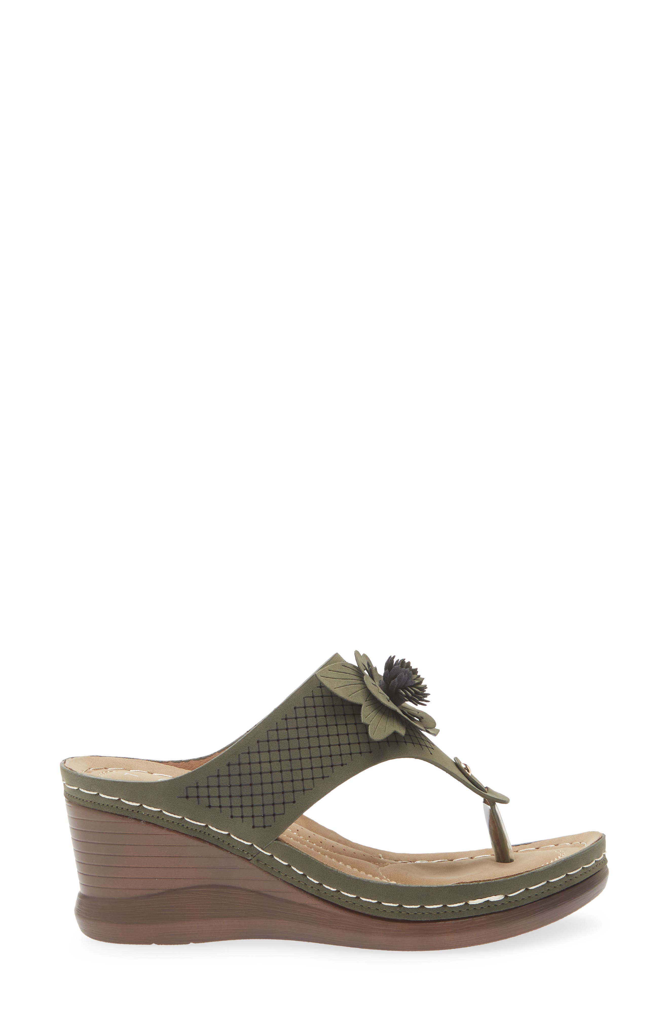 Yaz Floral Appliqué T-Strap Sandal, Alternate, color, GREEN