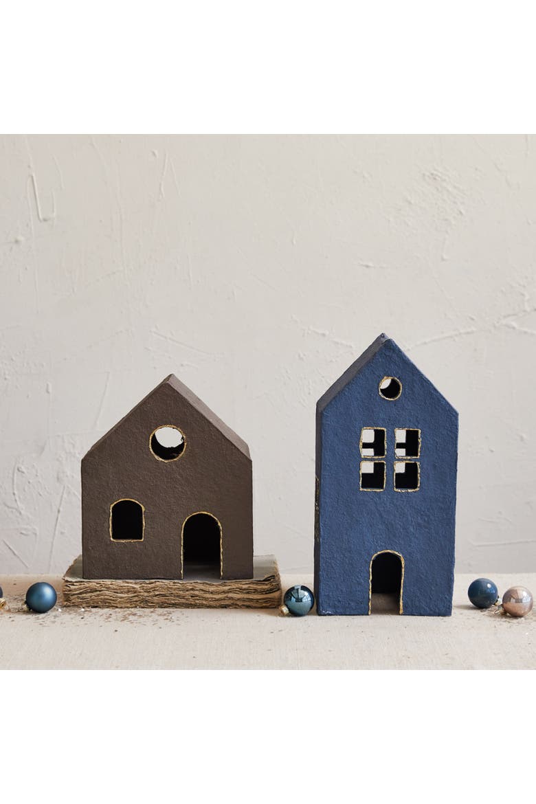 Paper Mache House, Brown & Gold, Main, color, Brown & Gold