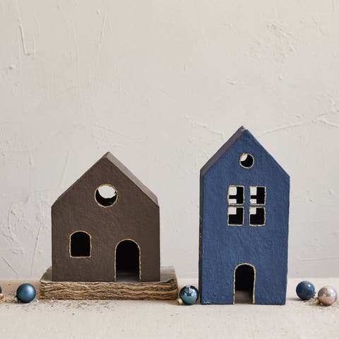 Paper Mache House, Brown & Gold