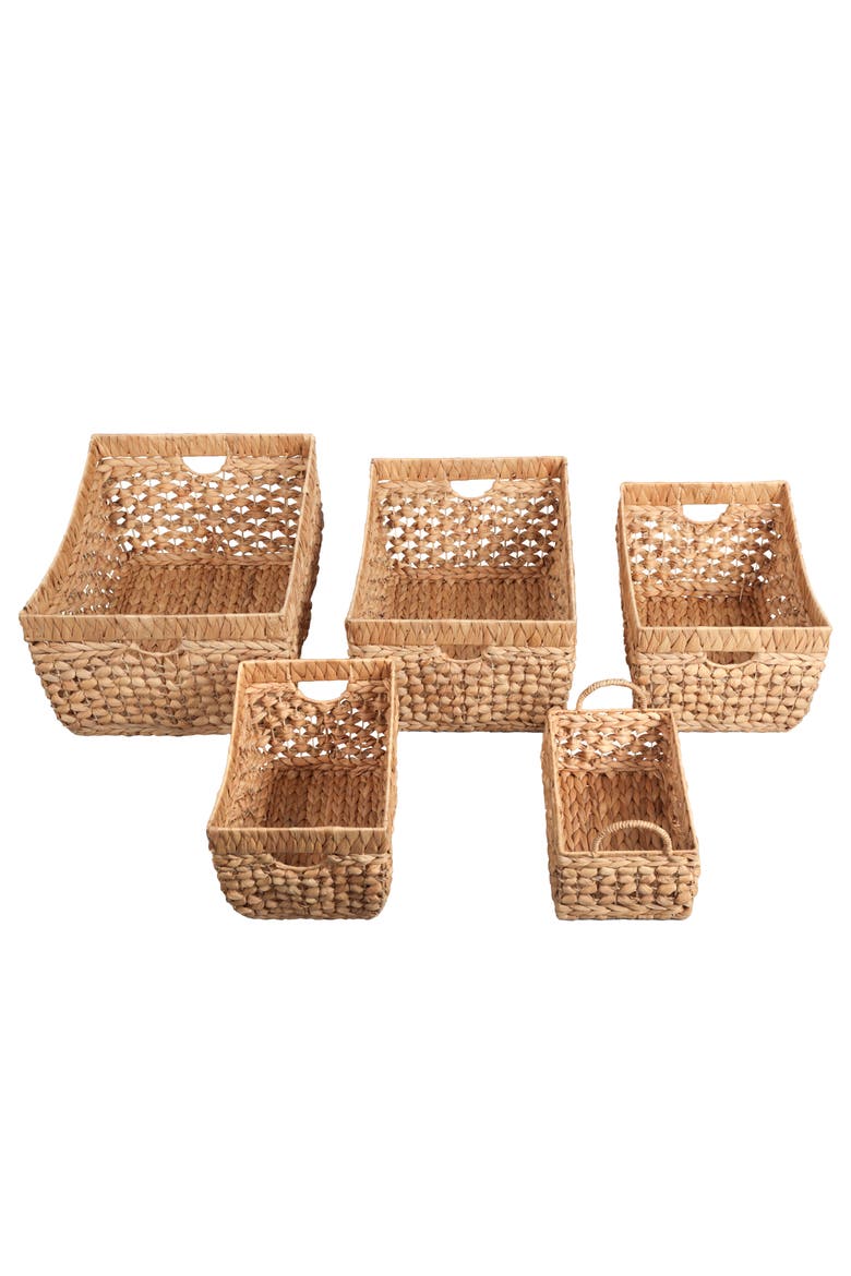 Aria Handwoven Water Hyacinth Nesting Storage Baskets with Handles, Alternate, color, Natural