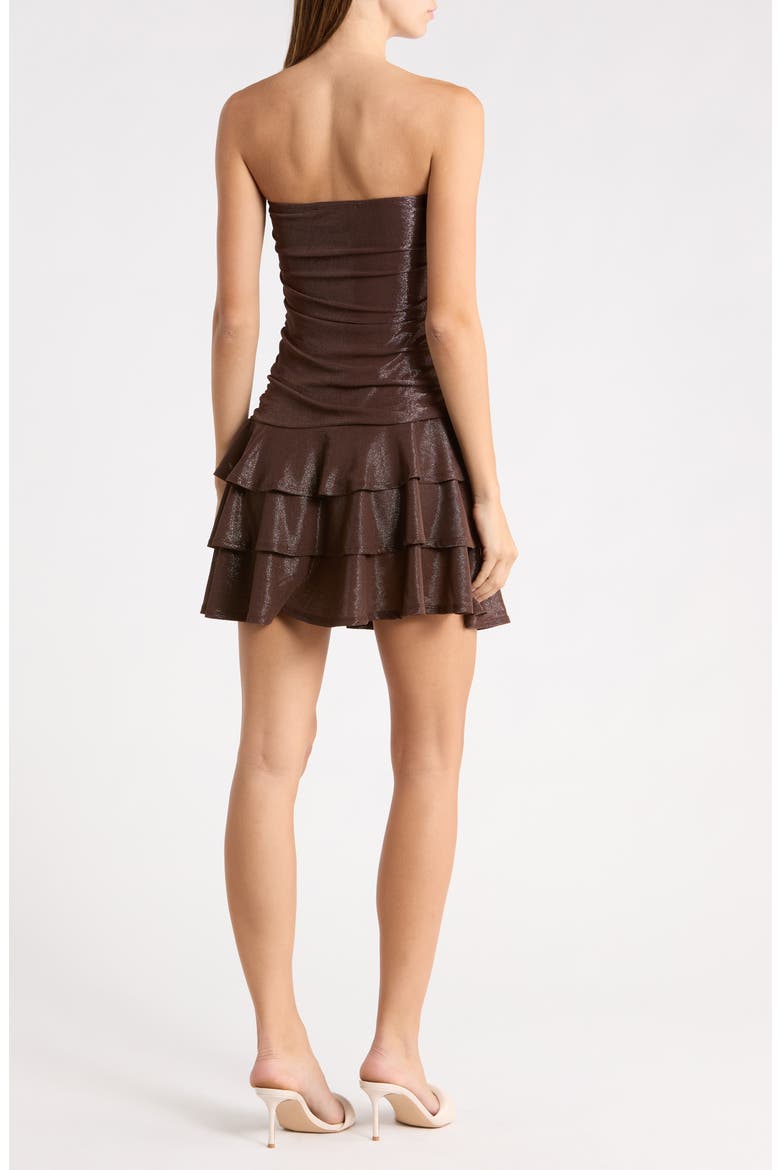 Ruched Tiered Strapless Minidress, Alternate, color, CHOCOLATE