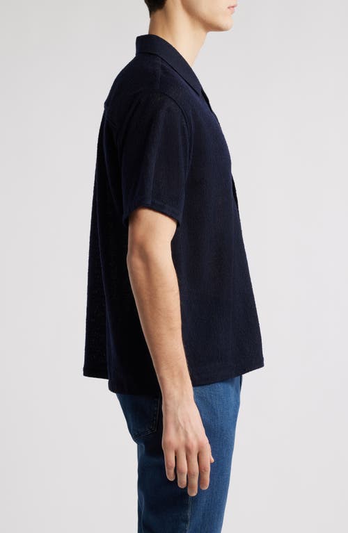 Frame Wool Blend Terry Button-up Shirt In Dark Navy