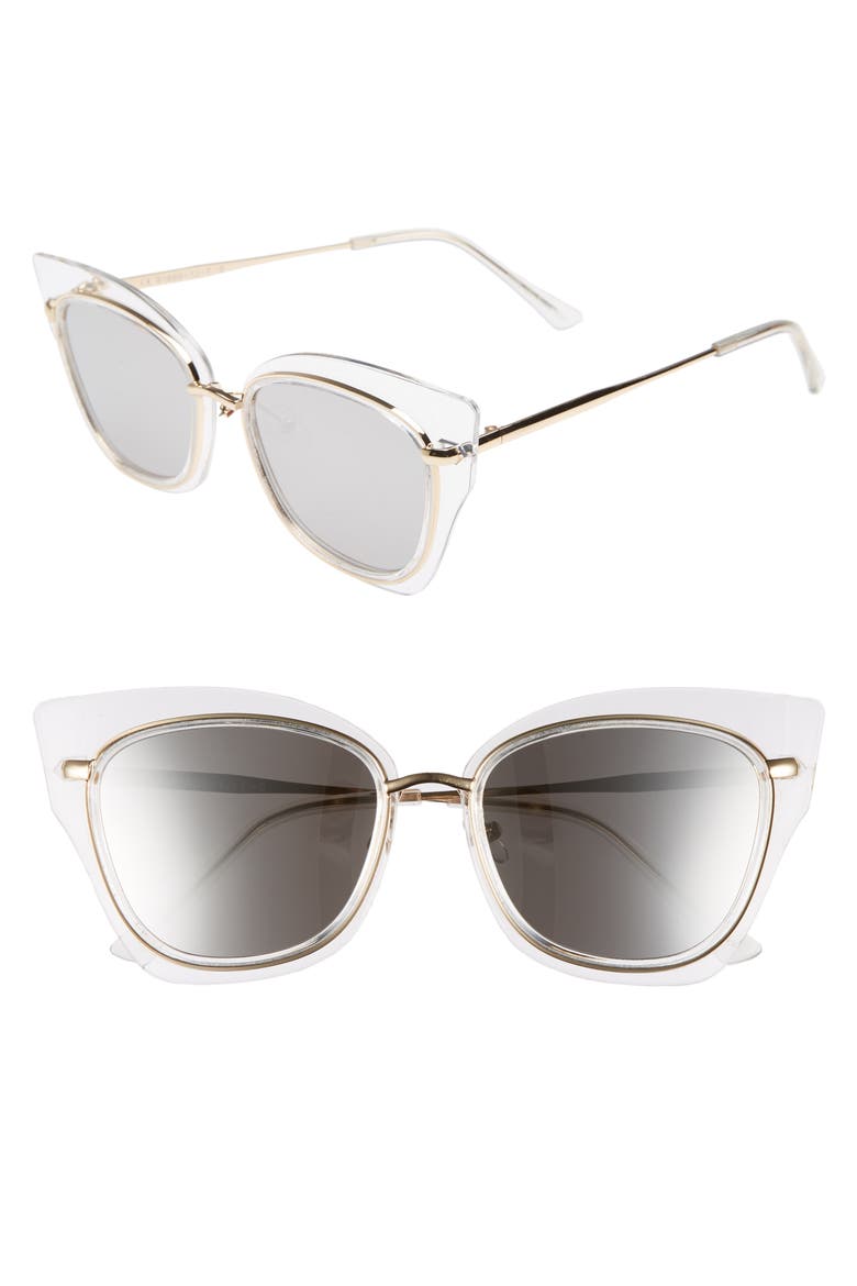 55mm Clear Winged Cat Eye Sunglasses, Main, color, CLEAR/ GOLD