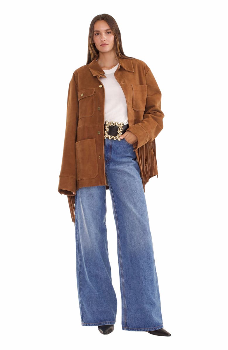 Cynthia Rowley FRINGE SUEDE JACKET, Alternate, color, 