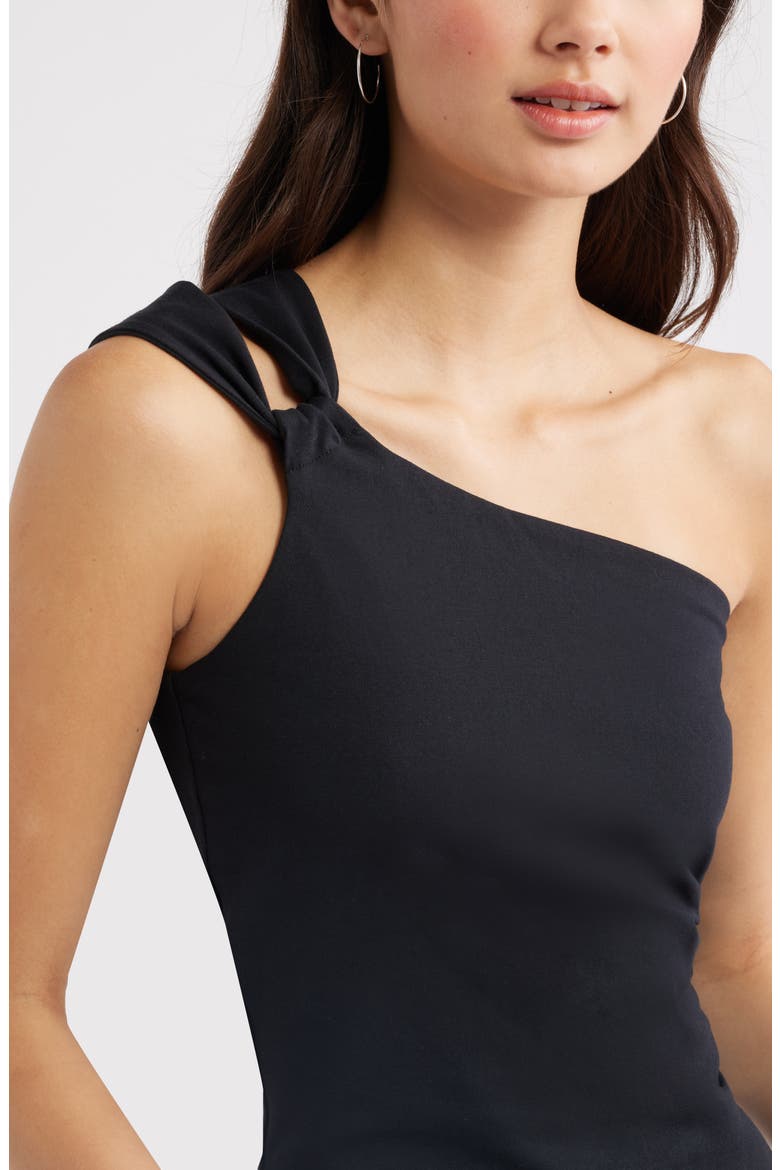 Stretch Cotton One-Shoulder Tank, Alternate, color, BLACK
